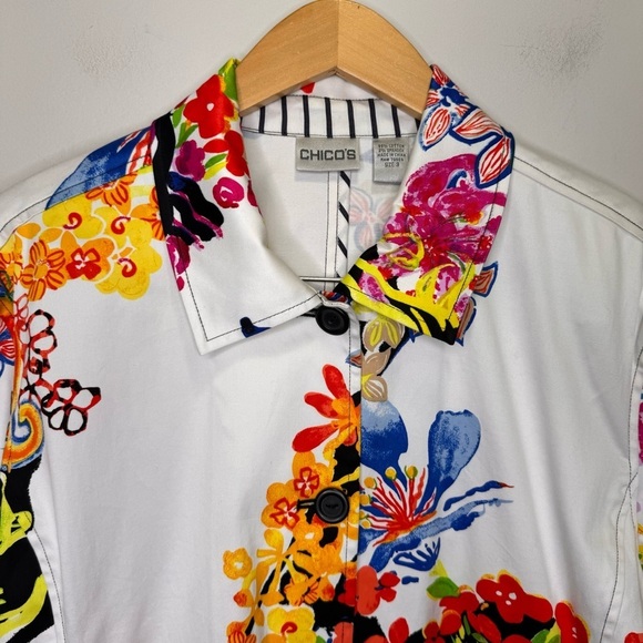 Chico's White Floral Colourful Jacket Size XL Feminine - Picture 3 of 10